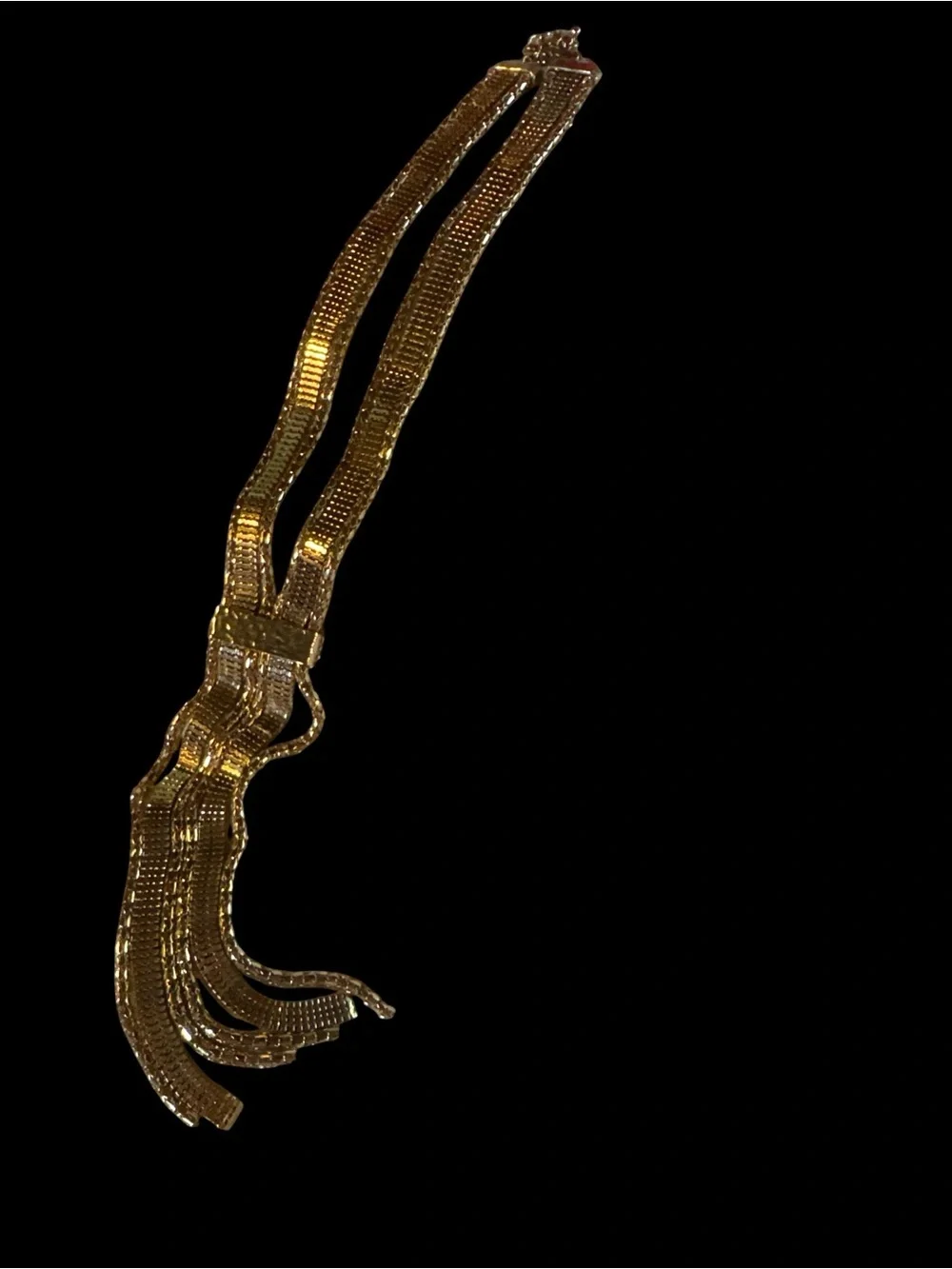 Unique Gold Multiple Liquid Design Layers w/ Crystal Bar Statement Necklace
